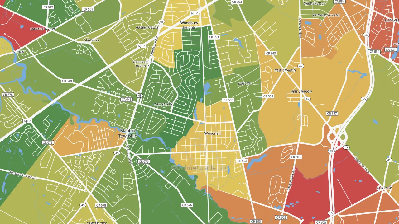 Wenonah, NJ Map of Burglary Rates
