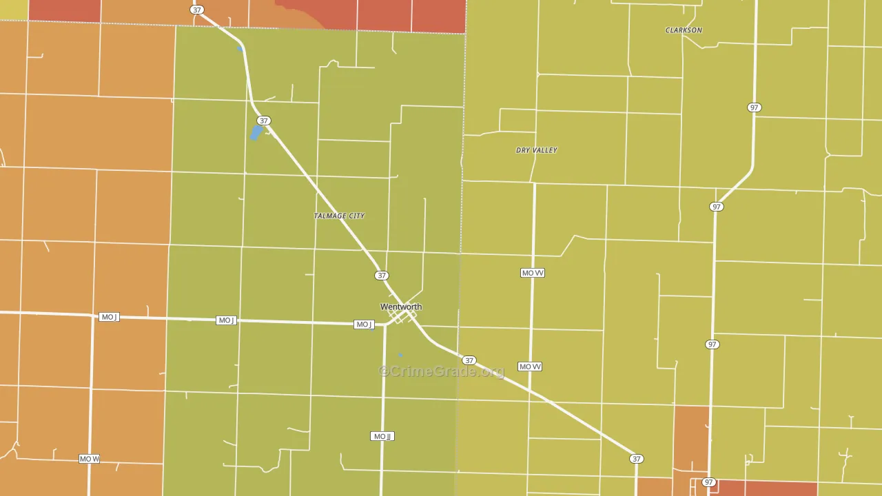 Wentworth, MO Map of Burglary Rates