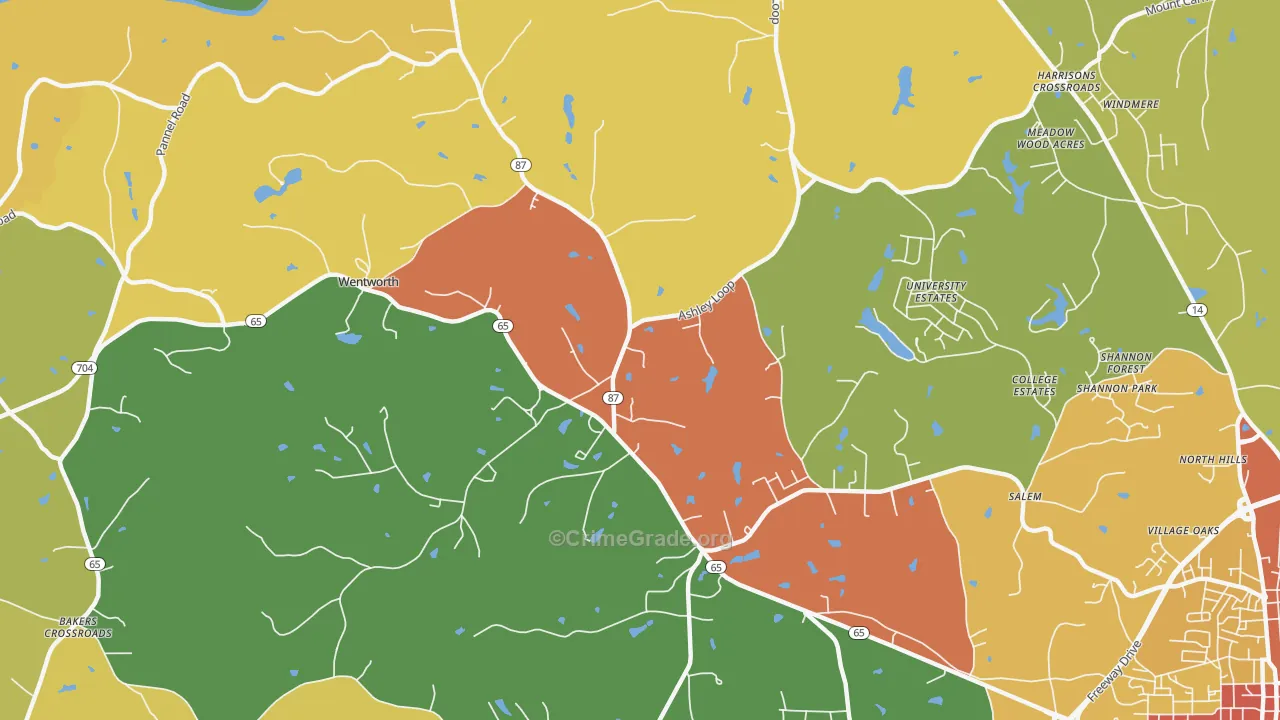 Wentworth, NC Map of Burglary Rates