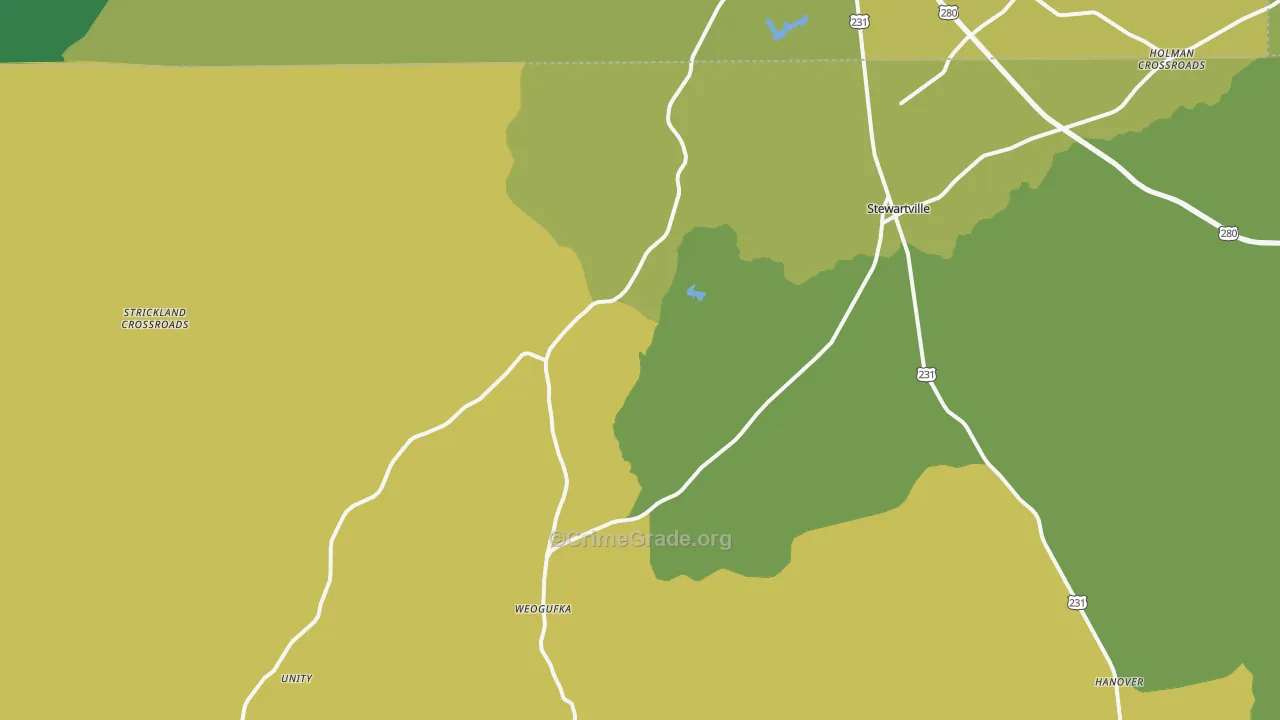 Weogufka, AL Map of Burglary Rates