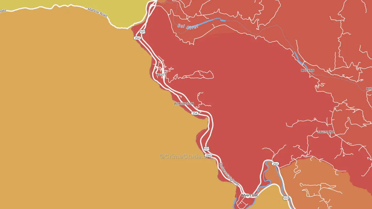 Weott, CA Map of Burglary Rates