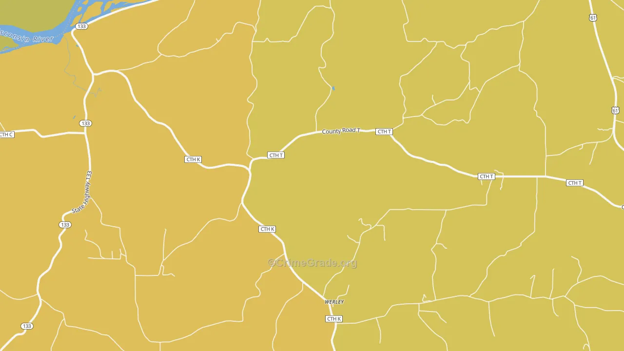 Werley, WI Map of Burglary Rates