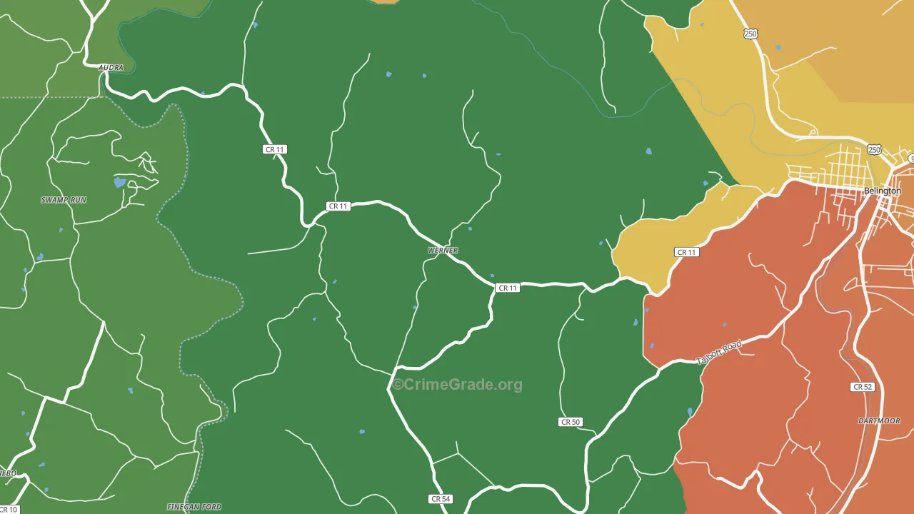 Werner, WV Map of Burglary Rates