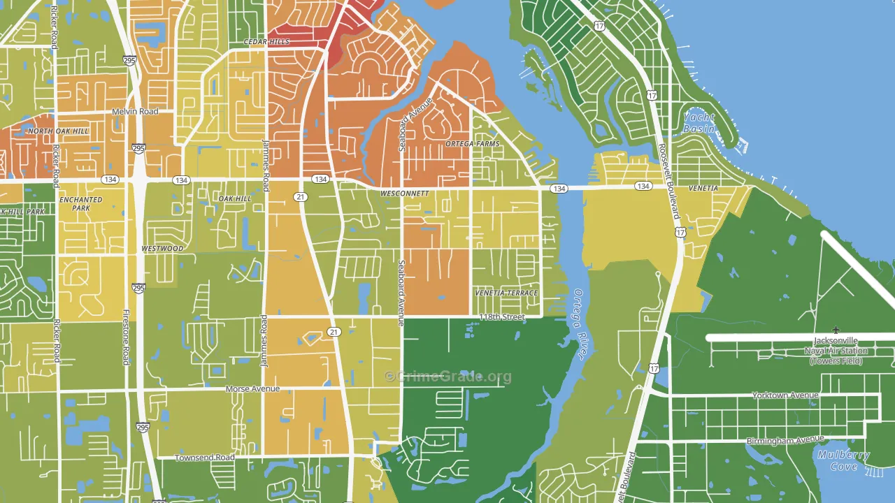 Wesconnett, Jacksonville, FL Map of Burglary Rates