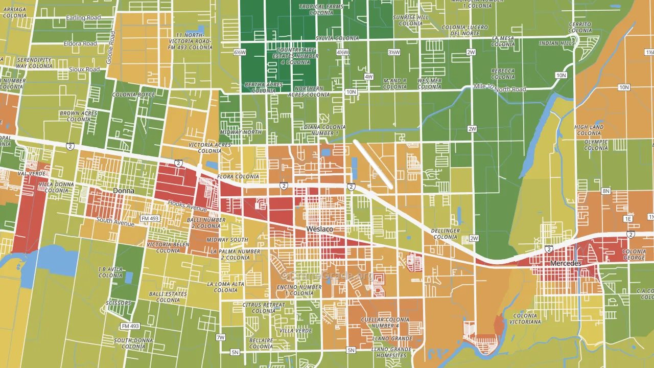 Weslaco, TX Map of Burglary Rates