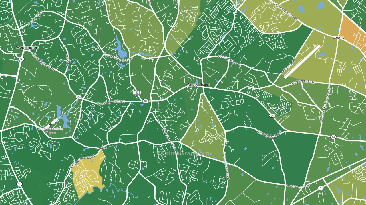 Wesley Chapel, NC Map of Burglary Rates