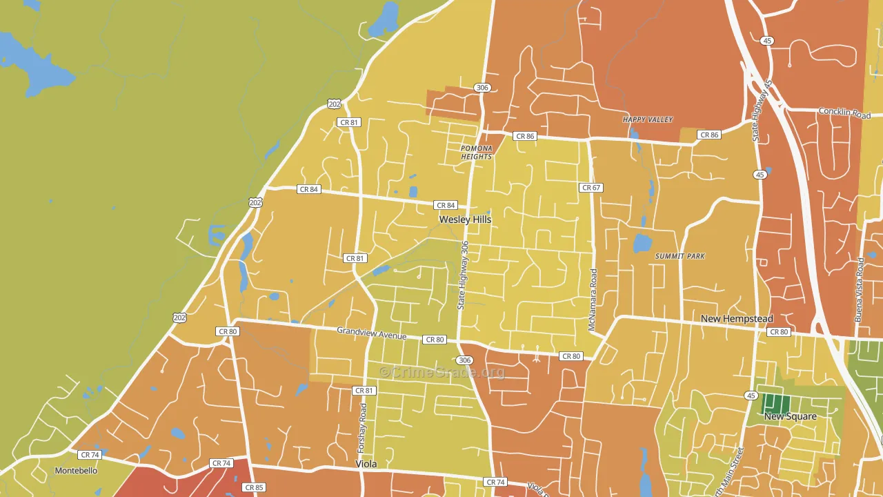 Wesley Hills, NY Map of Burglary Rates