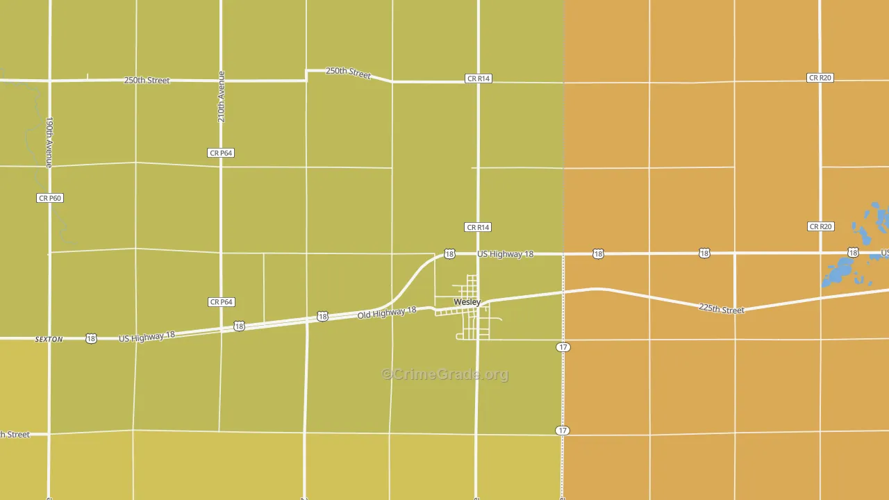 Wesley, IA Map of Burglary Rates
