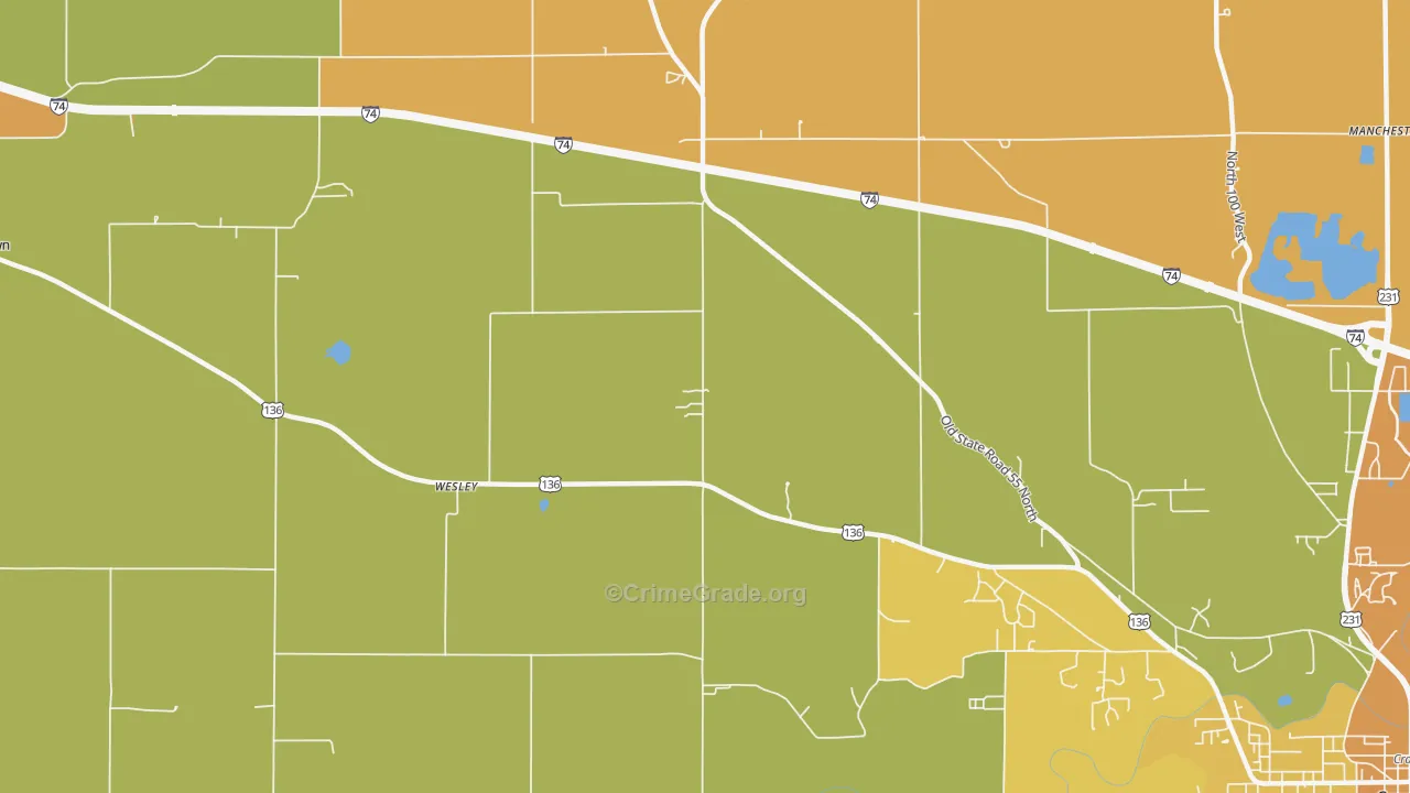Wesley, IN Map of Burglary Rates