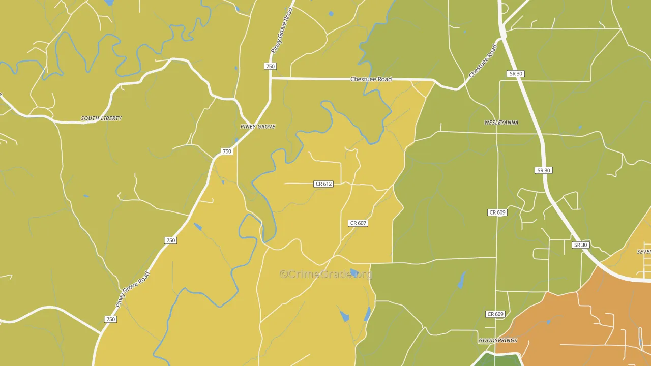 Wesleyanna, TN Map of Burglary Rates