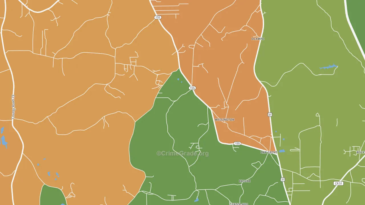 Wessington, AL Map of Burglary Rates