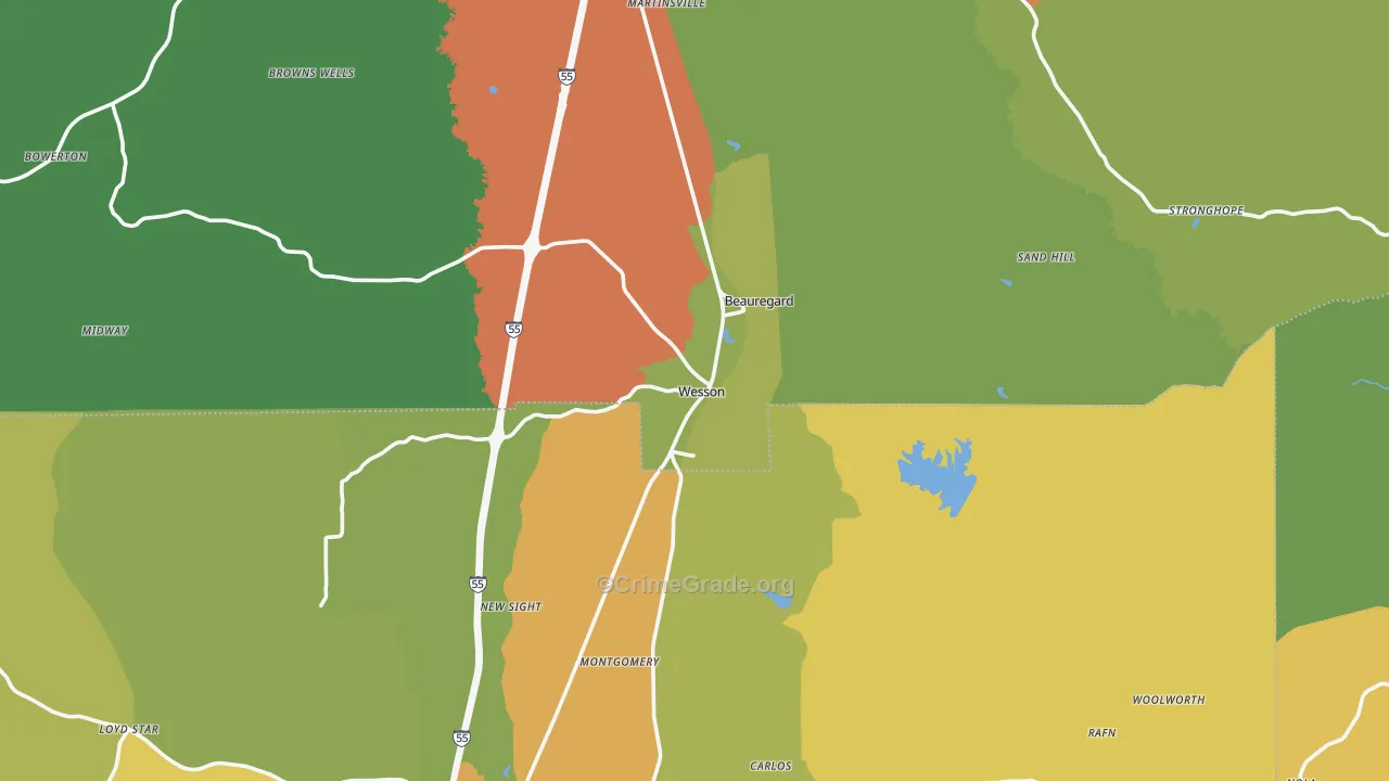 Wesson, MS Map of Burglary Rates