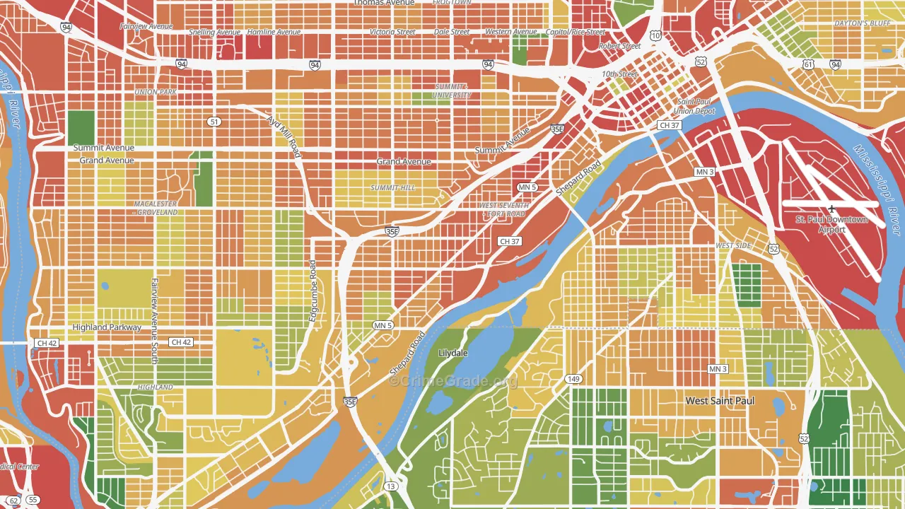 West 7th, St. Paul, MN Map of Burglary Rates