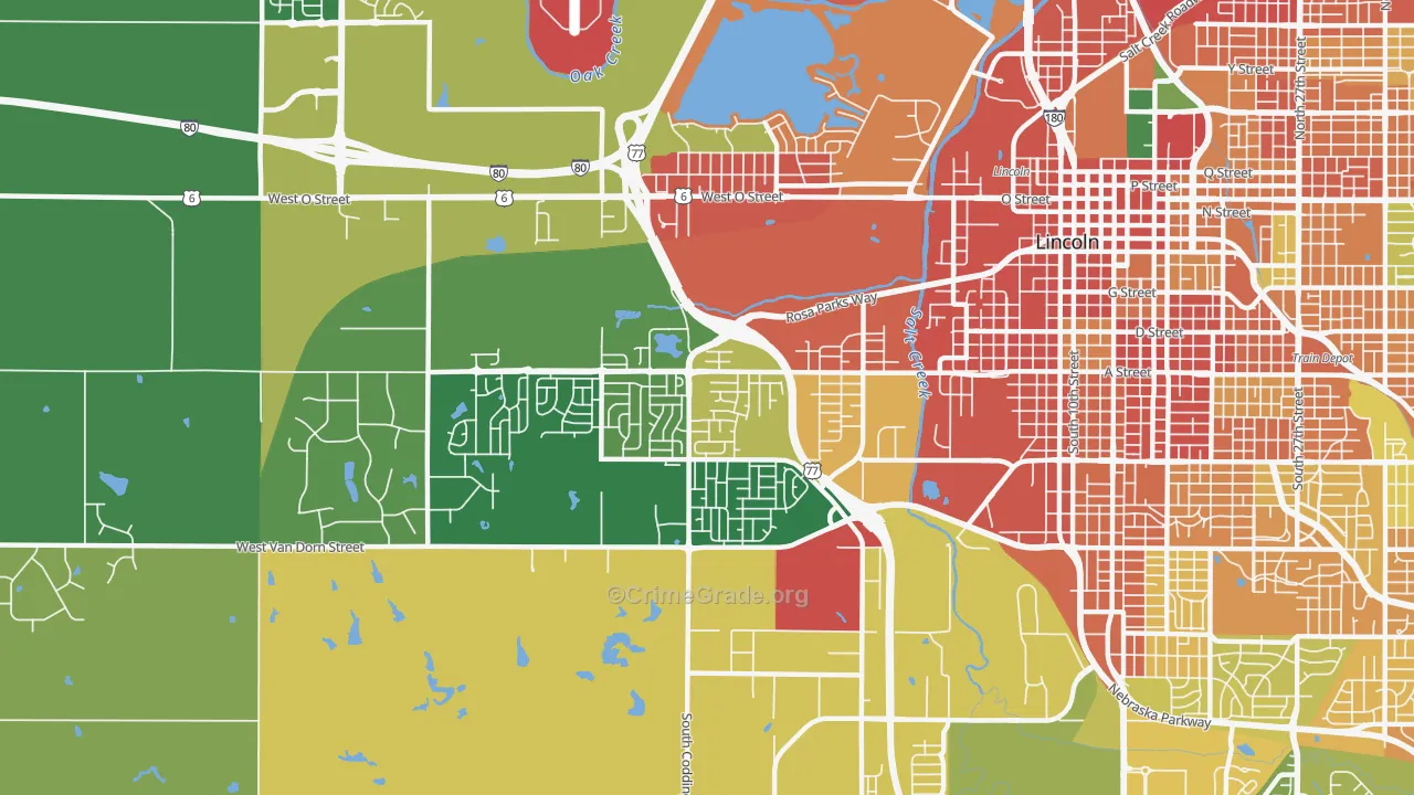 West A, Lincoln, NE Map of Burglary Rates
