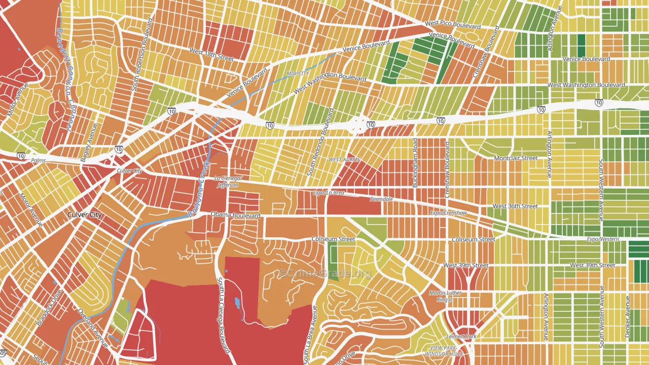 West Adams, Los Angeles, CA Map of Burglary Rates