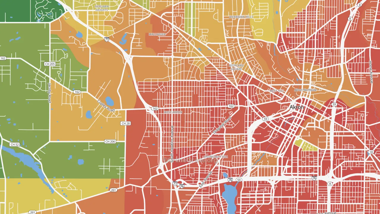 West Akron, Akron, OH Map of Burglary Rates
