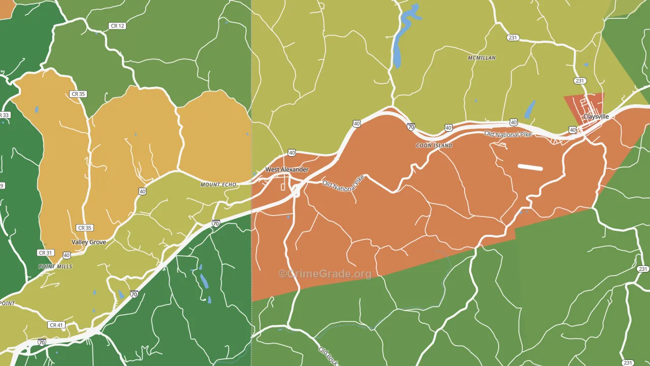 West Alexander, PA Map of Burglary Rates