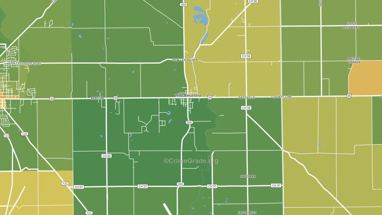 West Alexandria, OH Map of Burglary Rates