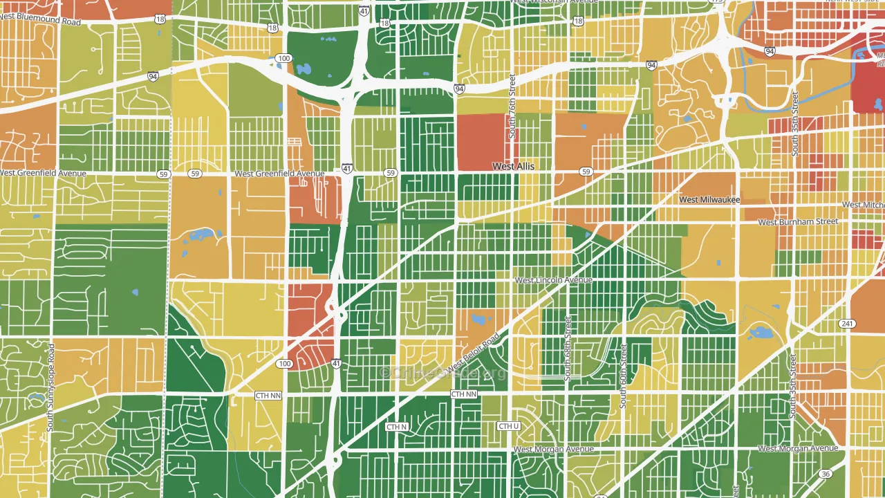 West Allis, WI Map of Burglary Rates
