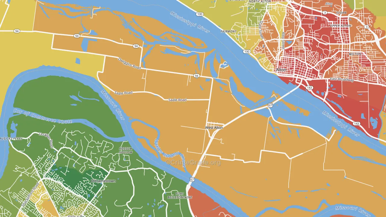 West Alton, MO Map of Burglary Rates