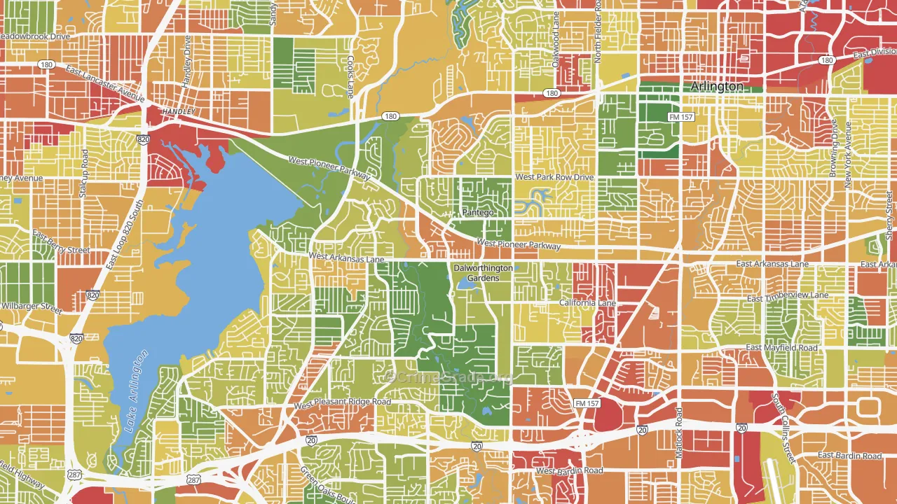 West, Arlington, TX Map of Burglary Rates