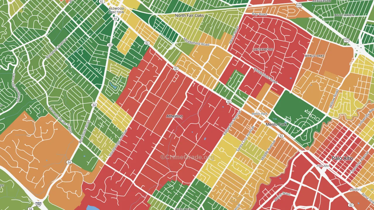 West Atherton, Atherton, CA Map of Burglary Rates