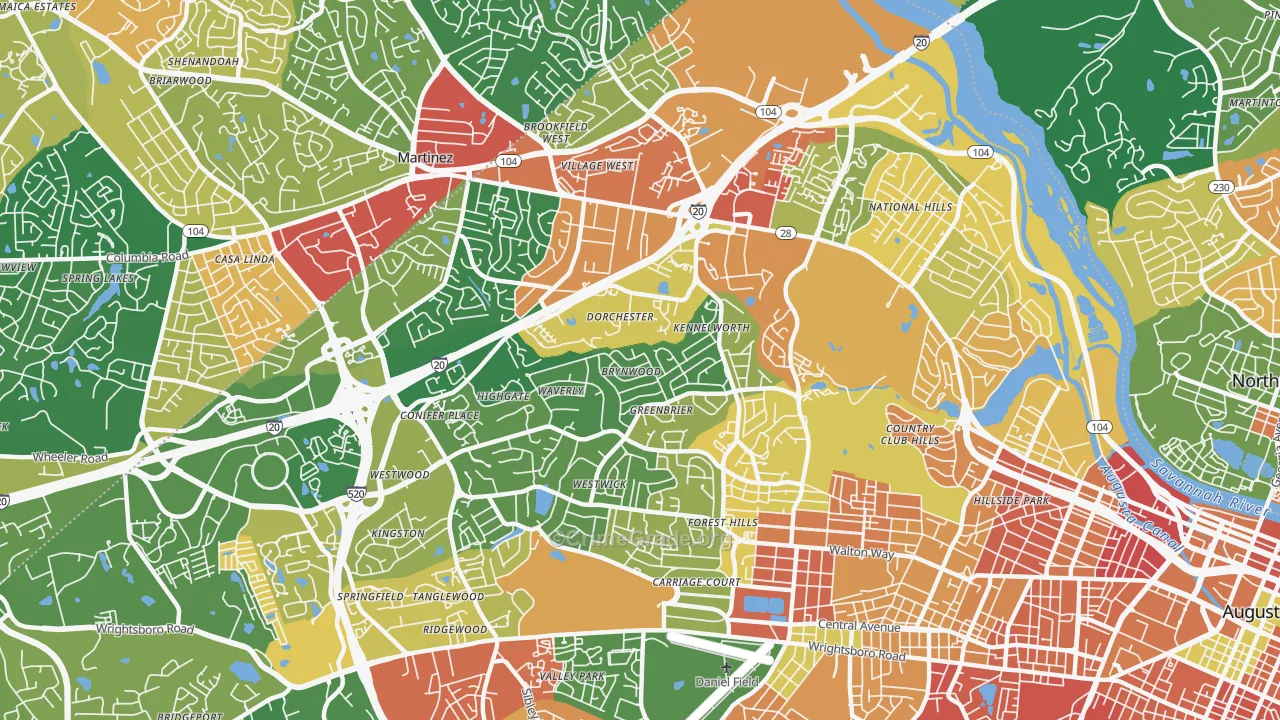 West Augusta, Augusta, GA Map of Burglary Rates