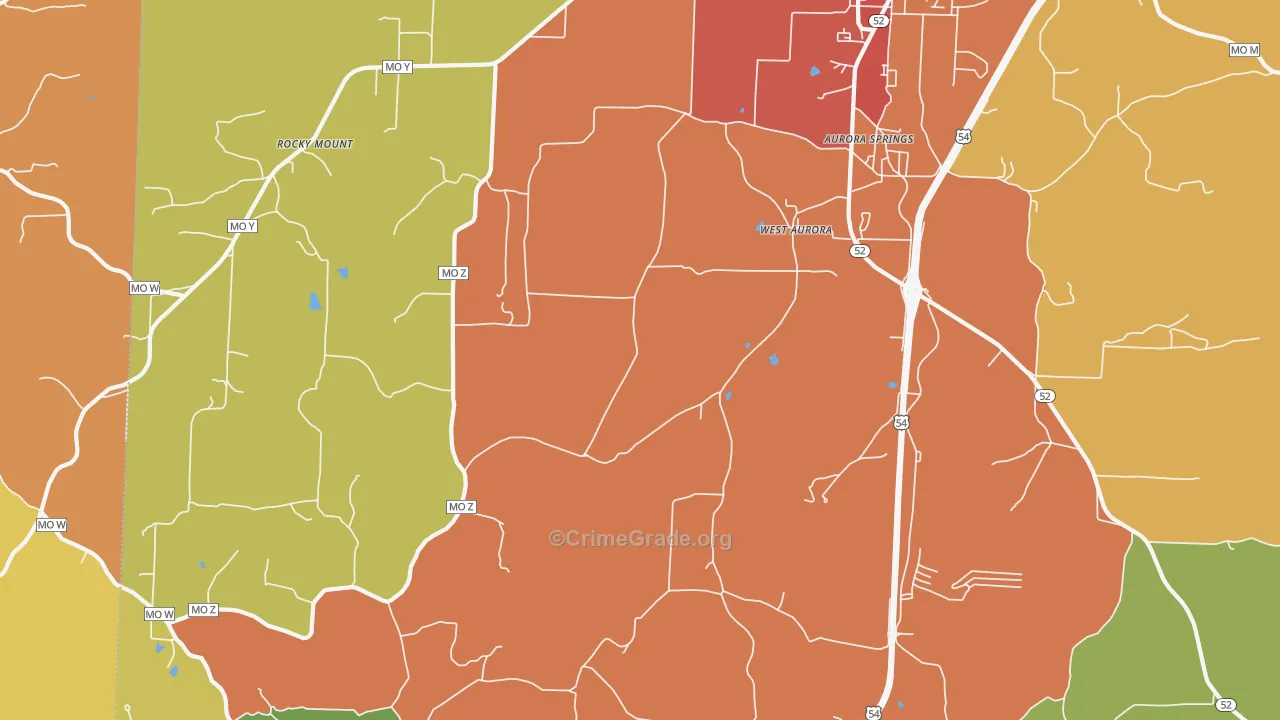 West Aurora, MO Map of Burglary Rates