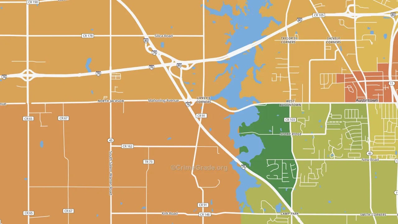 West Austintown, OH Map of Burglary Rates