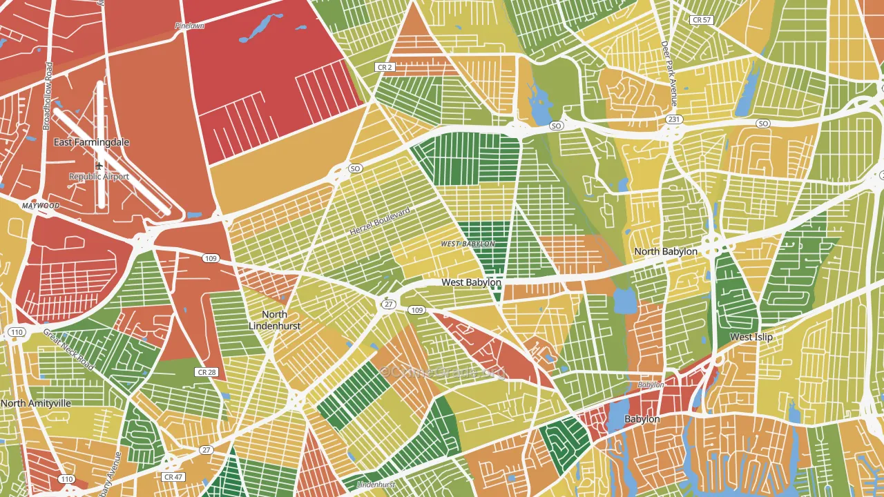 West Babylon, NY Map of Burglary Rates