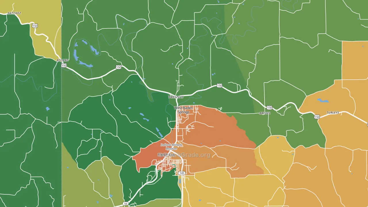 West Baden Springs, IN Map of Burglary Rates