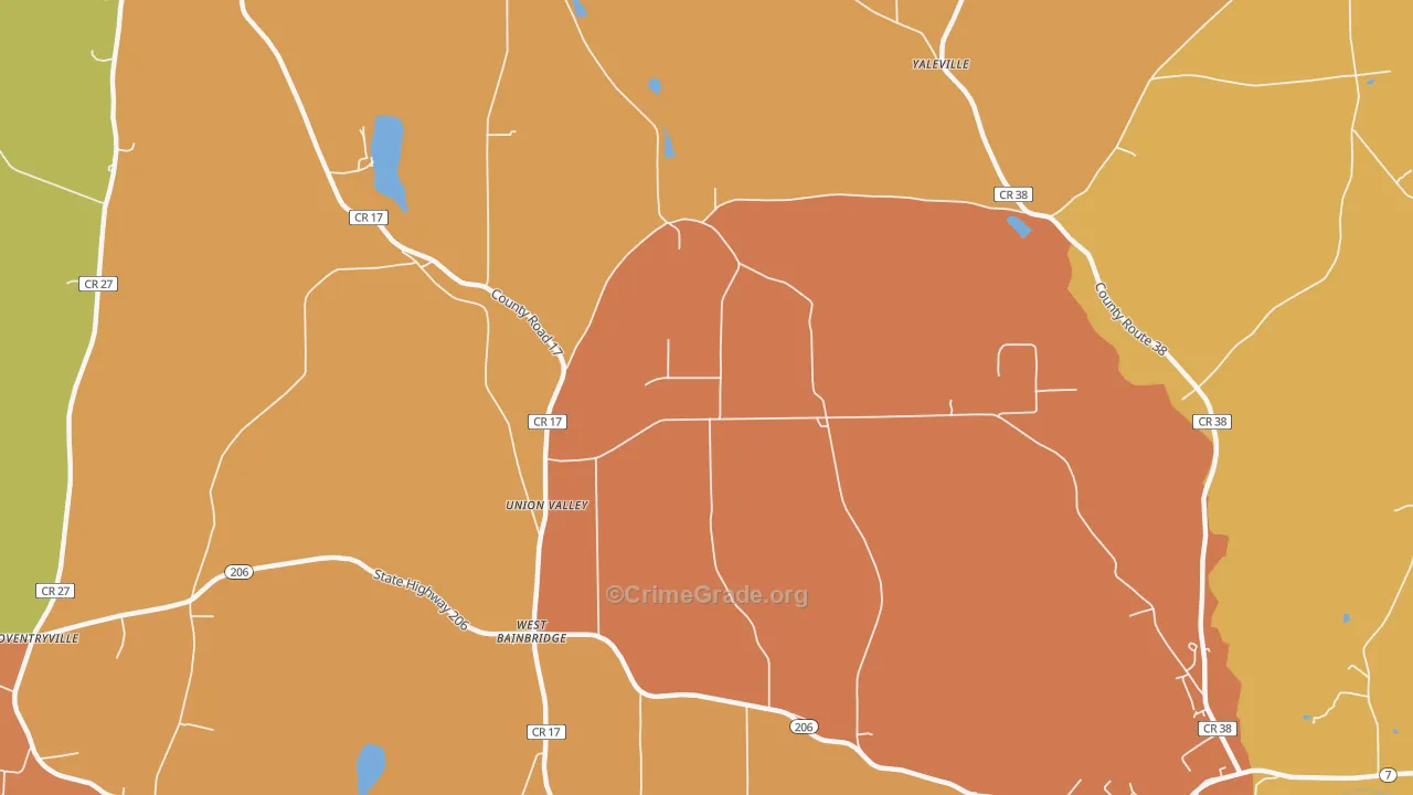 West Bainbridge, NY Map of Burglary Rates