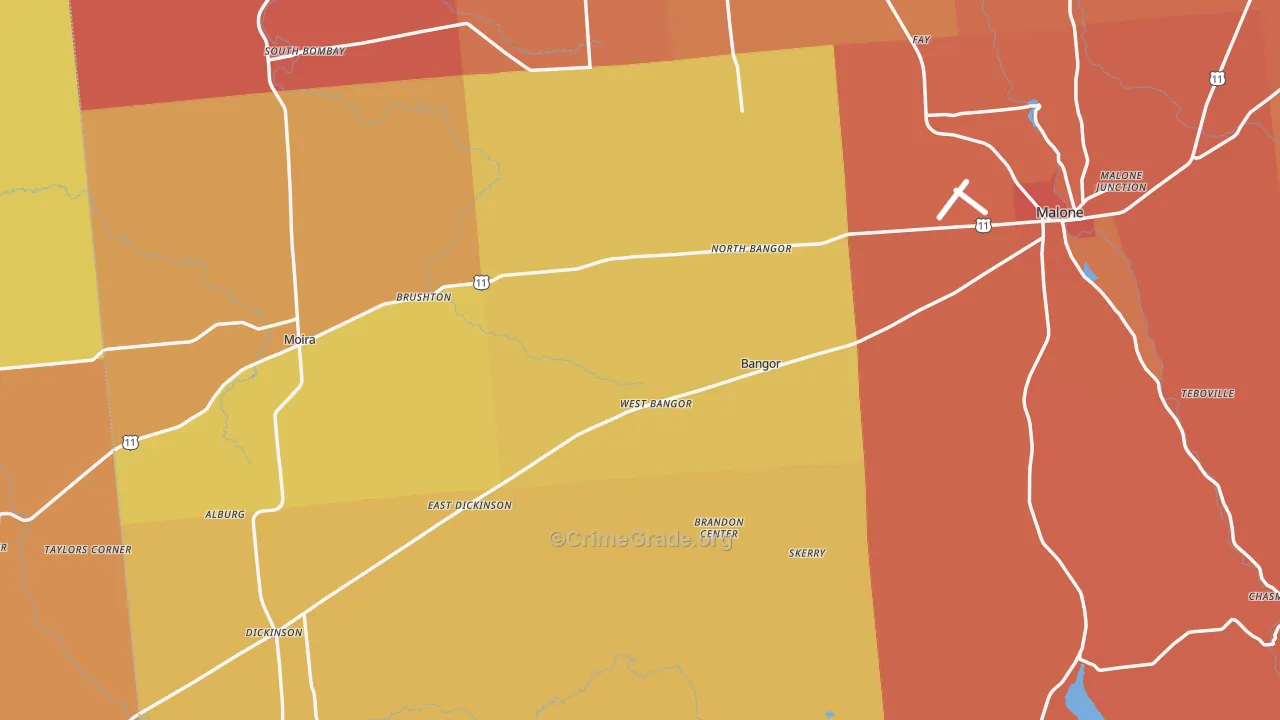 West Bangor, NY Map of Burglary Rates
