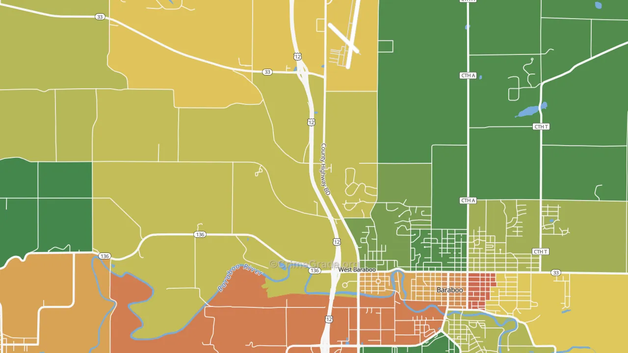 West Baraboo, WI Map of Burglary Rates