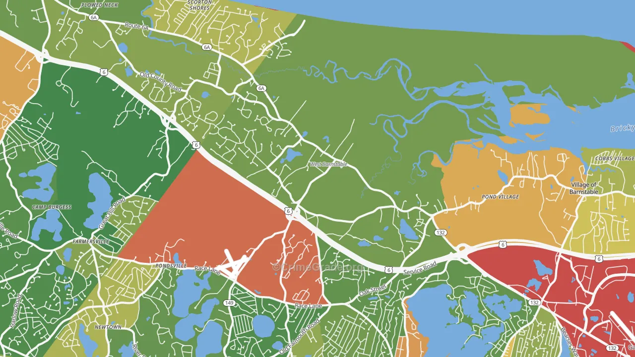 West Barnstable, MA Map of Burglary Rates