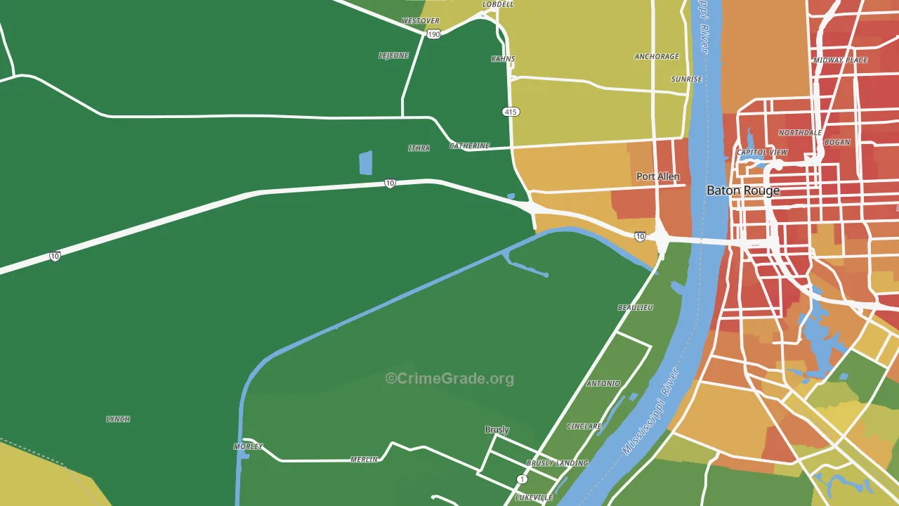 West Baton Rouge Parish, LA Map of Burglary Rates