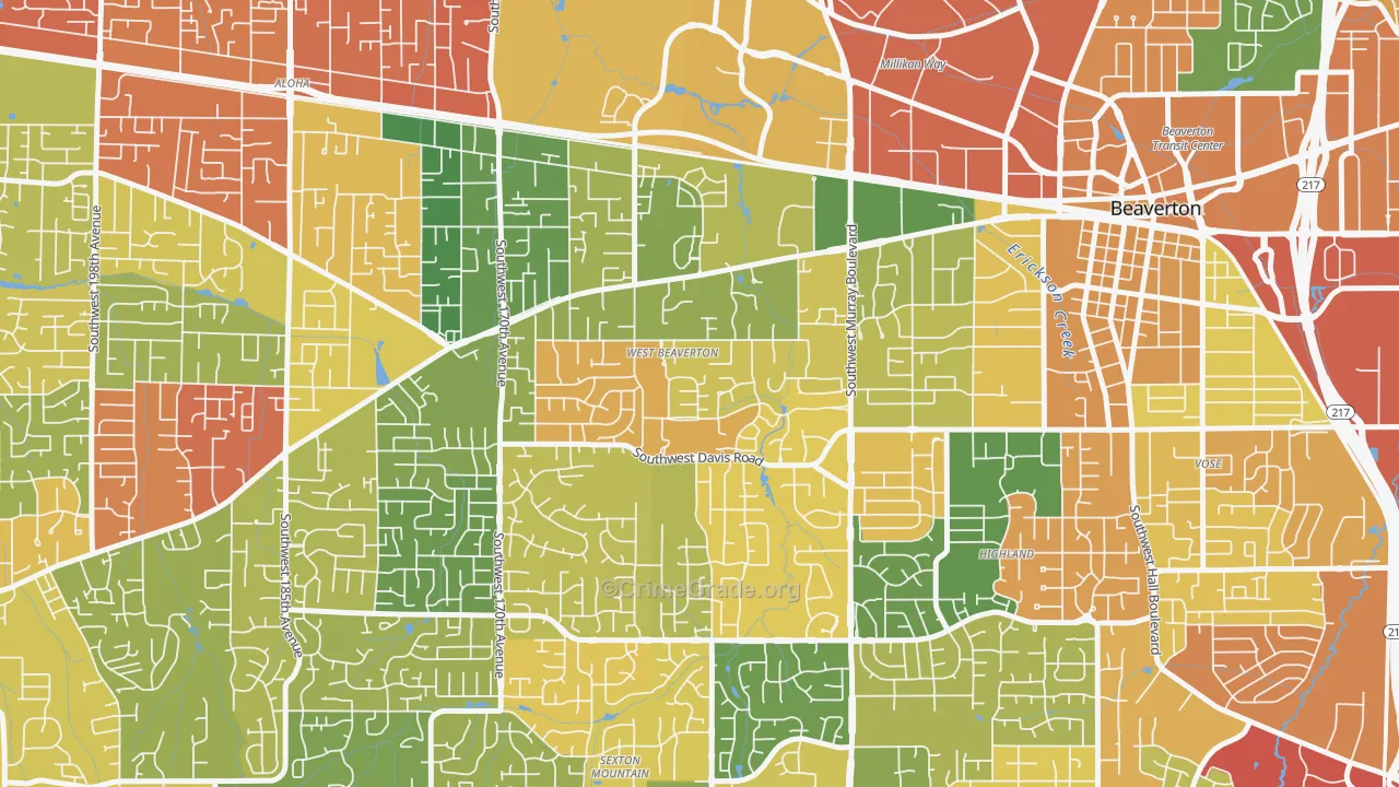 West Beaverton, Beaverton, OR Map of Burglary Rates