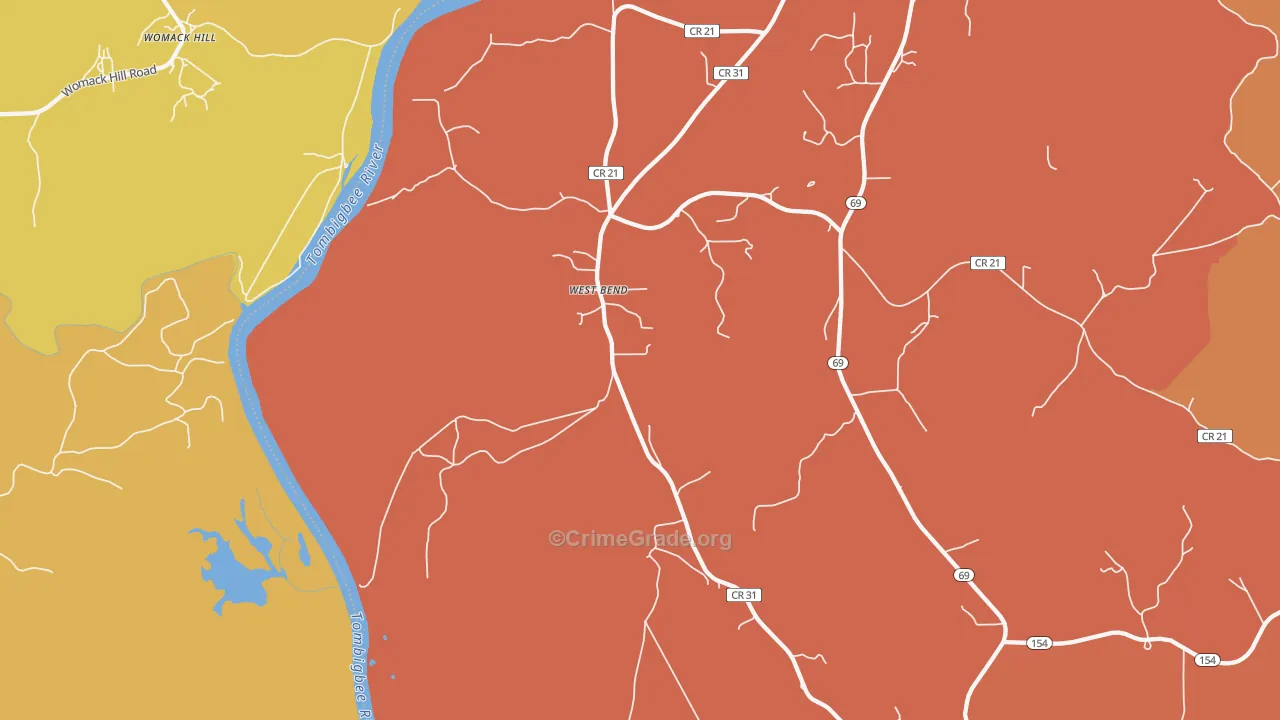 West Bend, AL Map of Burglary Rates