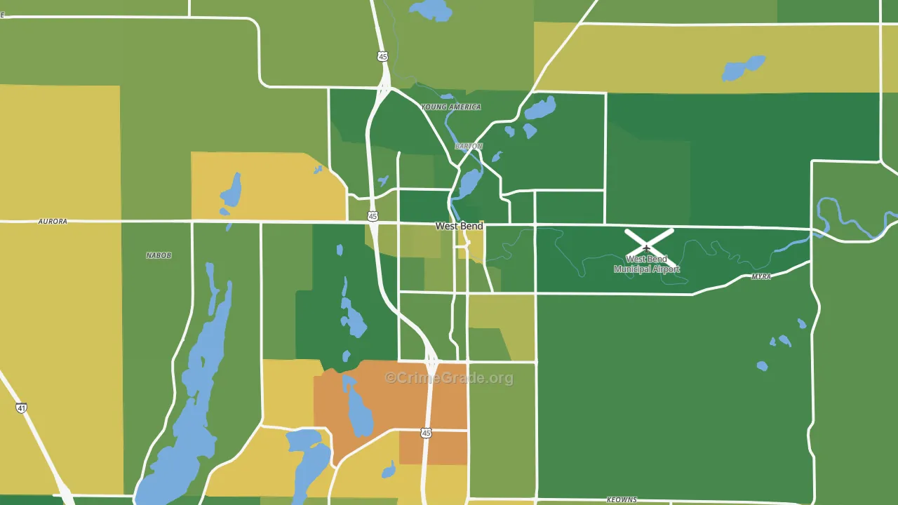 West Bend, WI Map of Burglary Rates