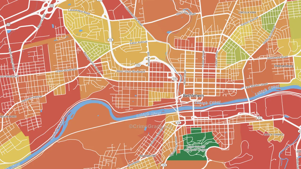 West Bethlehem, Bethlehem, PA Map of Burglary Rates