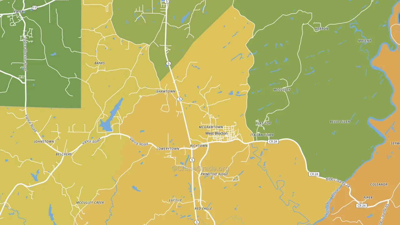 West Blocton, AL Map of Burglary Rates