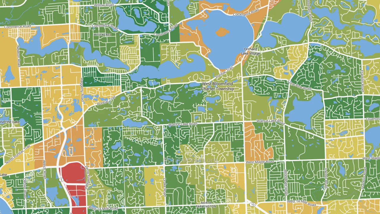 West Bloomfield, MI Map of Burglary Rates