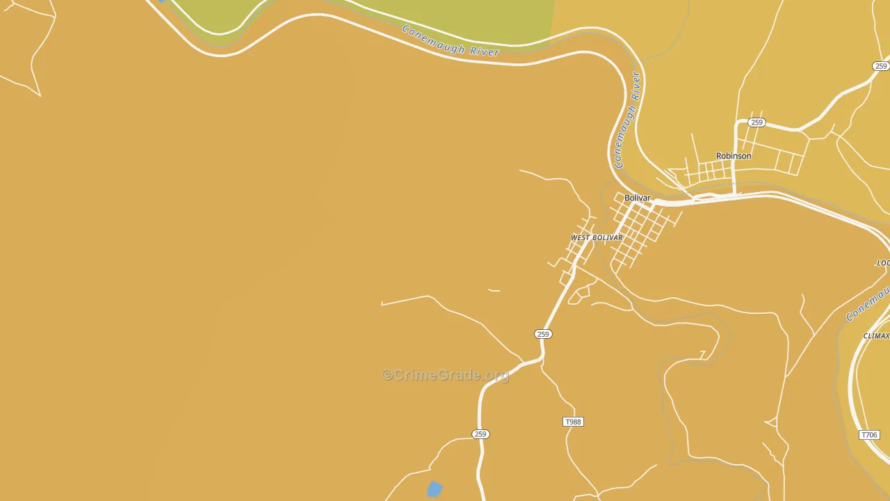 West Bolivar, PA Map of Burglary Rates