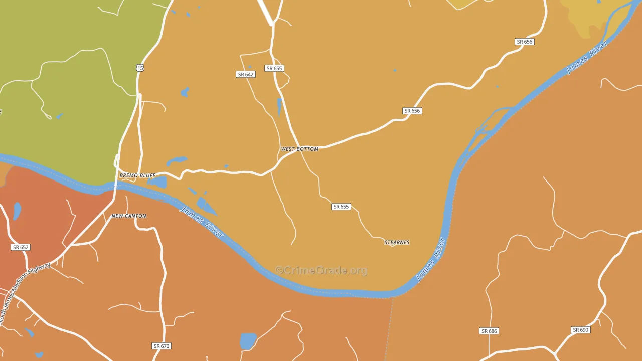West Bottom, VA Map of Burglary Rates
