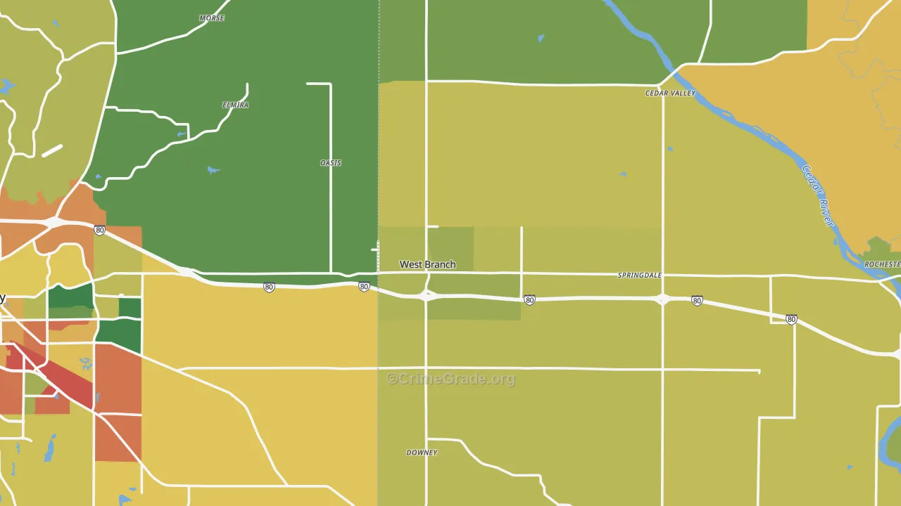 West Branch, IA Map of Burglary Rates