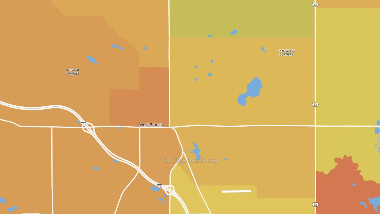 West Branch, MI Map of Burglary Rates