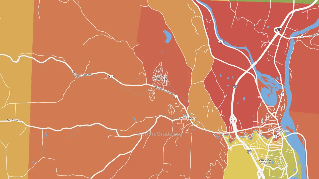 West Brattleboro, VT Map of Burglary Rates