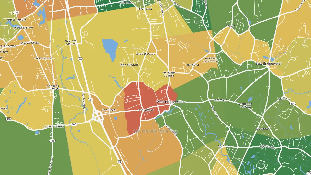 West Bridgewater, MA Map of Burglary Rates