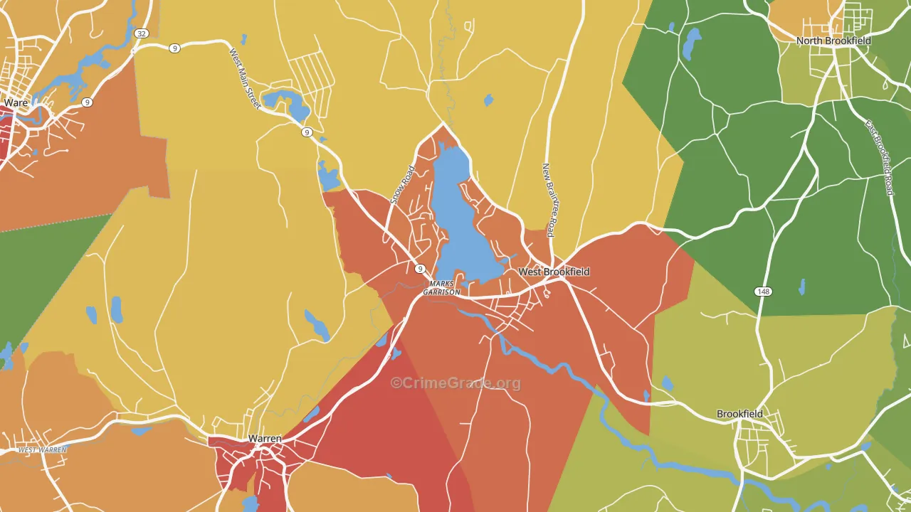 West Brookfield, MA Map of Burglary Rates