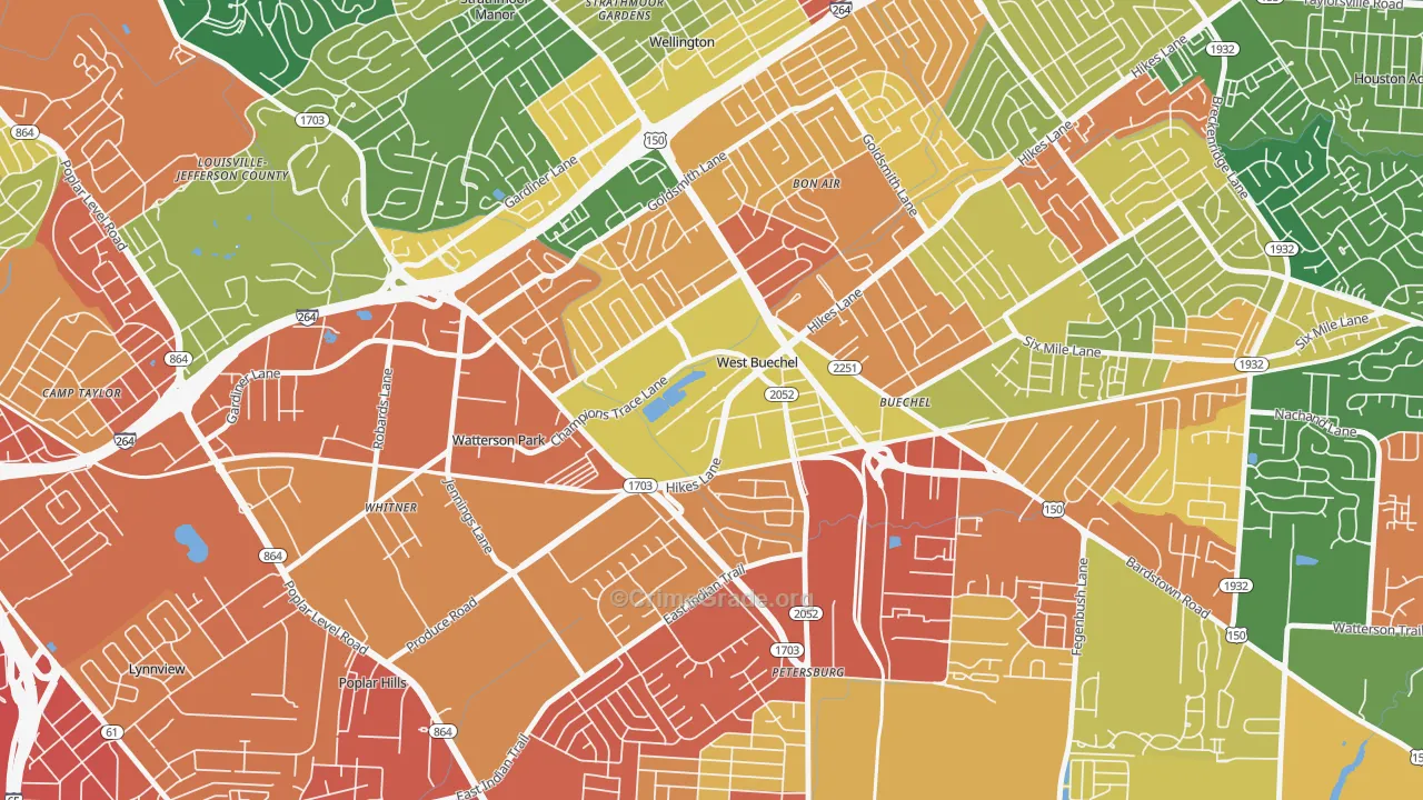 West Buechel, KY Map of Burglary Rates